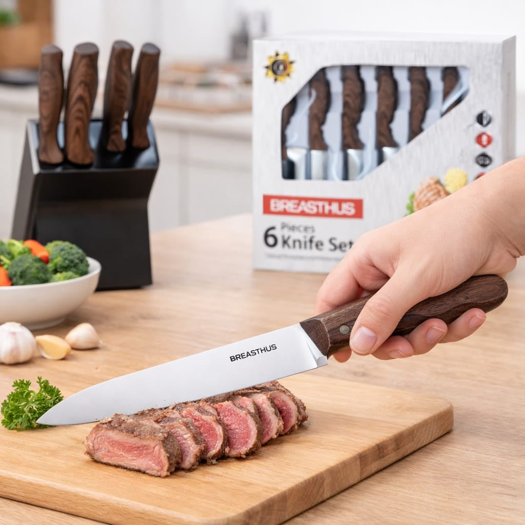 Set de cuțite de bucătărie din oțel inoxidabil Erasthos, 6 piese, mâner ergonomic