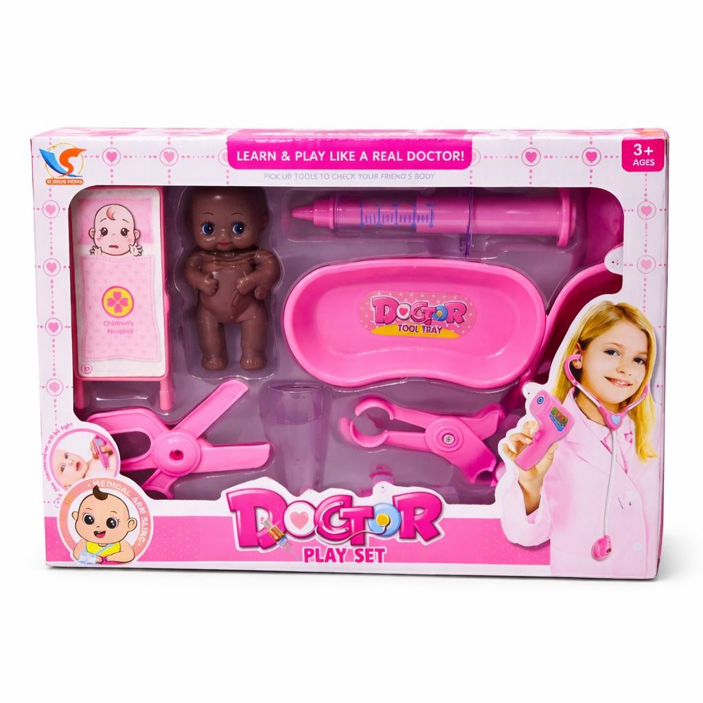 Set de joacă doctor copii, trusă medicală din plastic, joc de rol educativ, roz