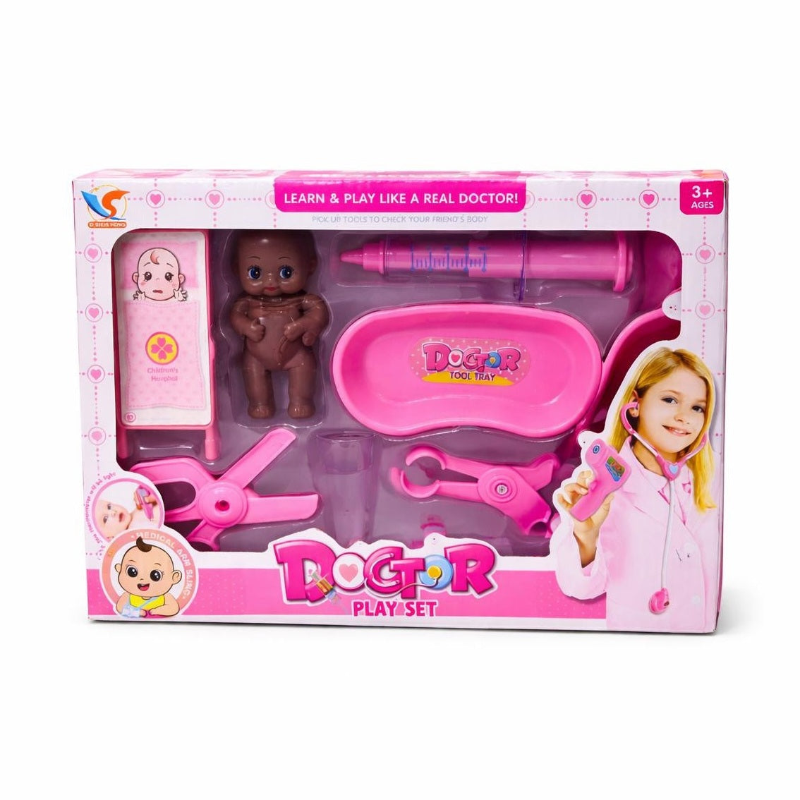 Set de joacă doctor copii, trusă medicală din plastic, joc de rol educativ, roz