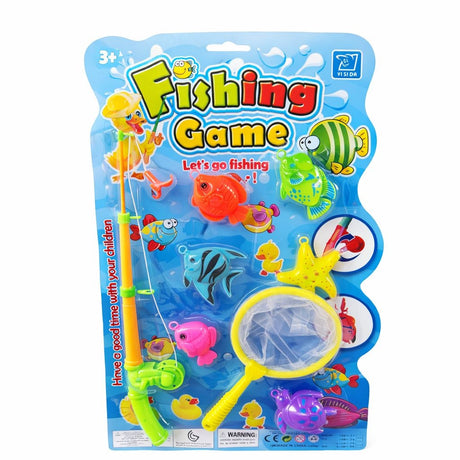 Set de pescuit pentru copii-undita, plasa si pesti colorati, joc interactiv, 50 cm