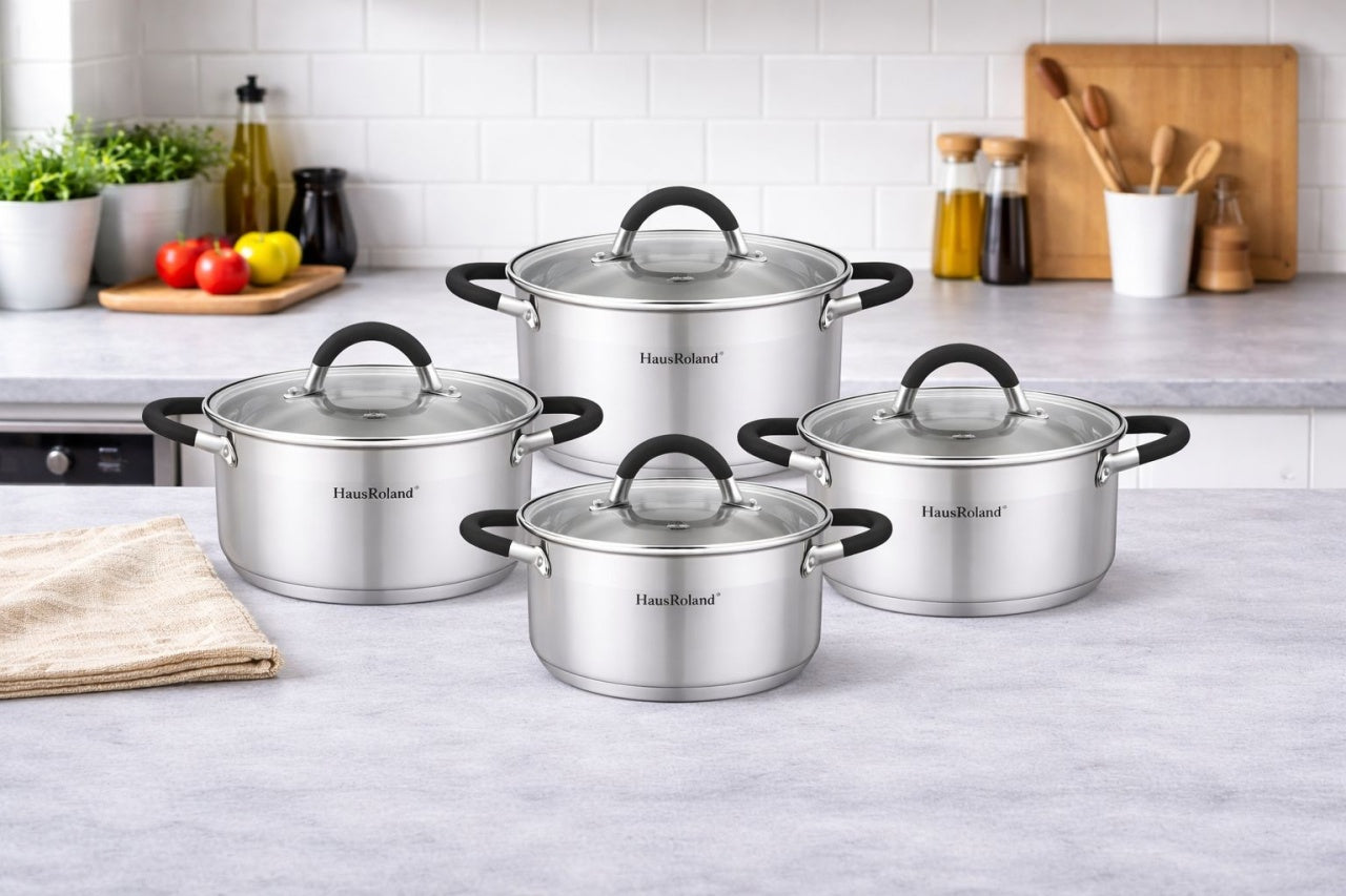 Set de vase de gătit din oțel inoxidabil, 4 piese, culoare HR121-1, ideal pentru orice bucătărie