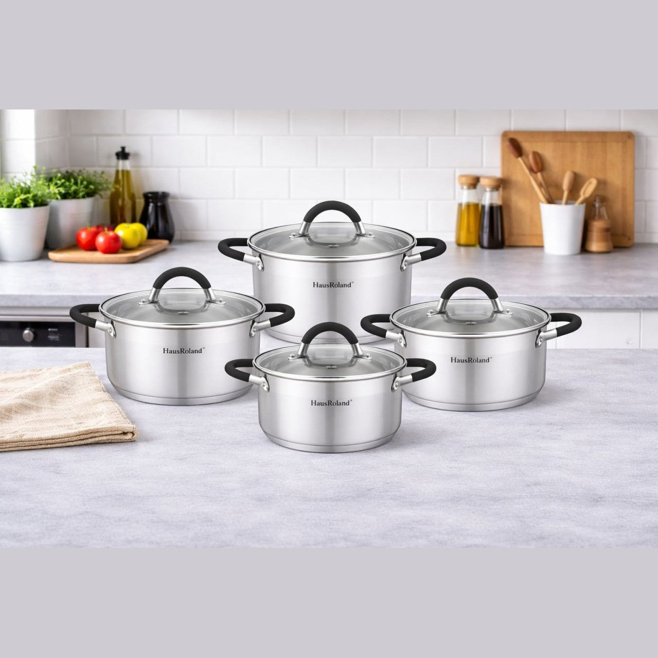 Set de vase de gătit din oțel inoxidabil, 4 piese, culoare HR121-1, ideal pentru orice bucătărie