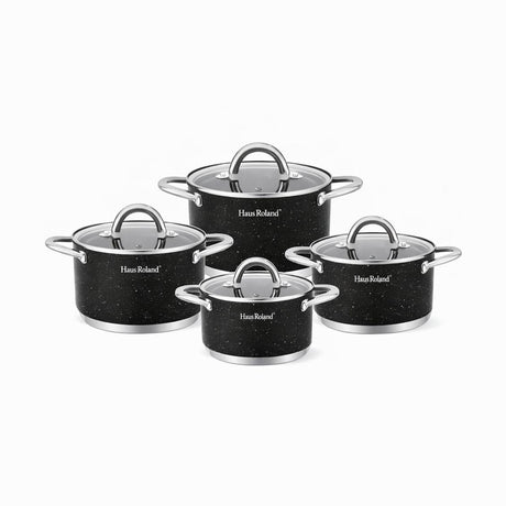 Set de vase de gătit Royalty Line, 4 piese, metal, antiaderent, culoare negru