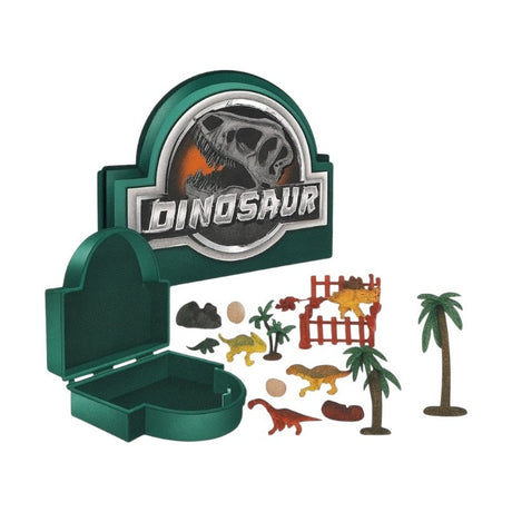 Set Dinozauri cu Cutie Tematica , 19x14 cm, Mini Figurine, Accesorii si Decor Preistoric