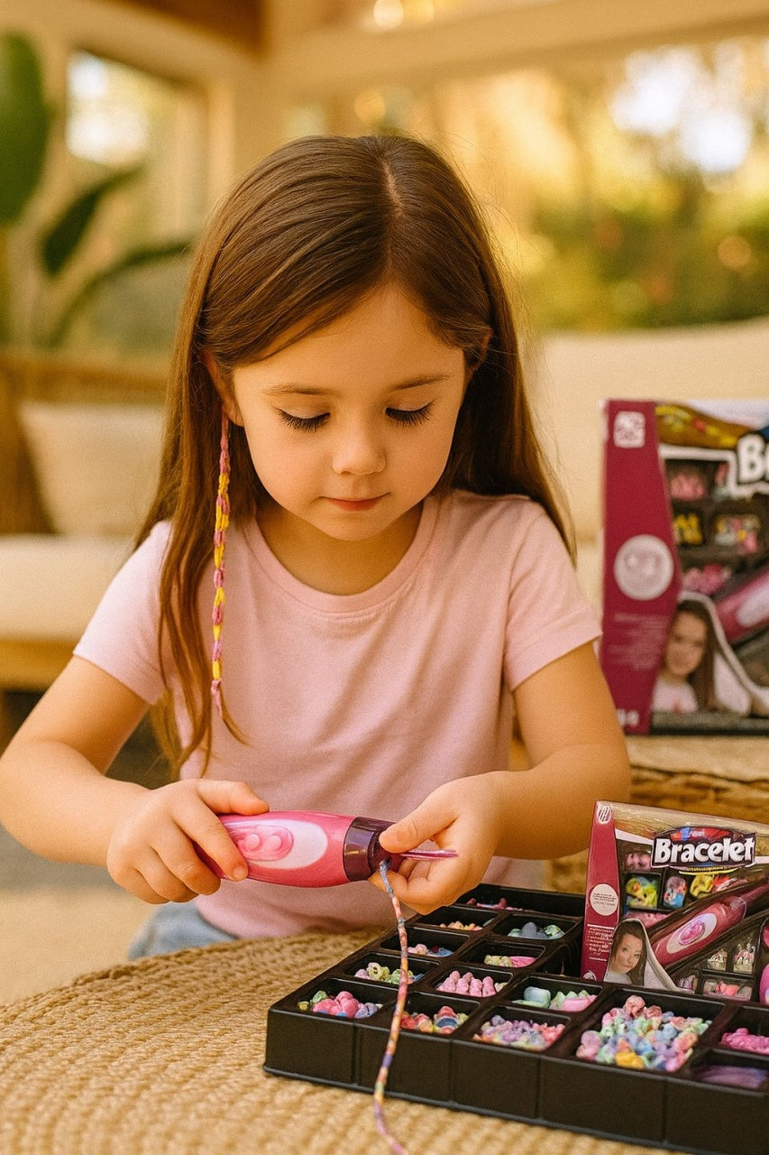 Set DIY Impletituri si Bratari pentru Par cu Margele si Aparat Twist , Joc Creativ pentru Copii, 35x25cm