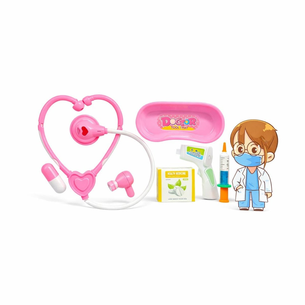 Set doctor copii cu stetoscop si accesorii medicale, trusa roz