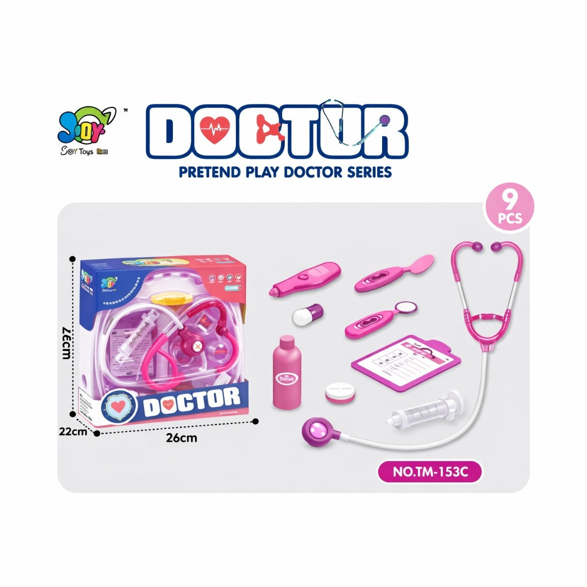 Set doctor pentru copii- stetoscop si accesorii medicale, geanta transport, 23 cm