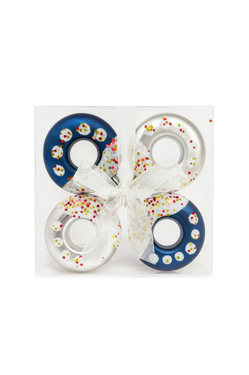 Set Globuri Craciun Tip Donut Diverse Culori cu Sclipici 4 buc, 13.5x13.5cm