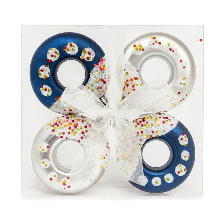 Set Globuri Craciun Tip Donut Diverse Culori cu Sclipici 4 buc, 13.5x13.5cm