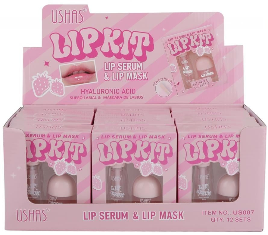 Set Ingrijire Buze USHAS , Lip Serum Lip Mask cu Acid Hialuronic, Hidratare Regenerare