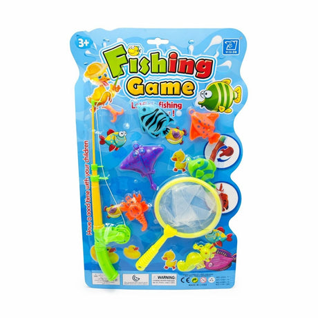 Set joc pescuit pentru copii cu undita, plasa si figurine marine, multicolor, 50x30 cm