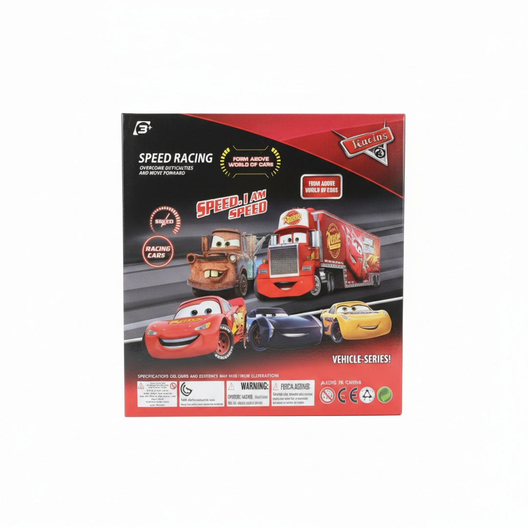 Set Joc Trailer Camion Curse din Plastic cu Mașinuțe Multicolore pentru Copii 3+