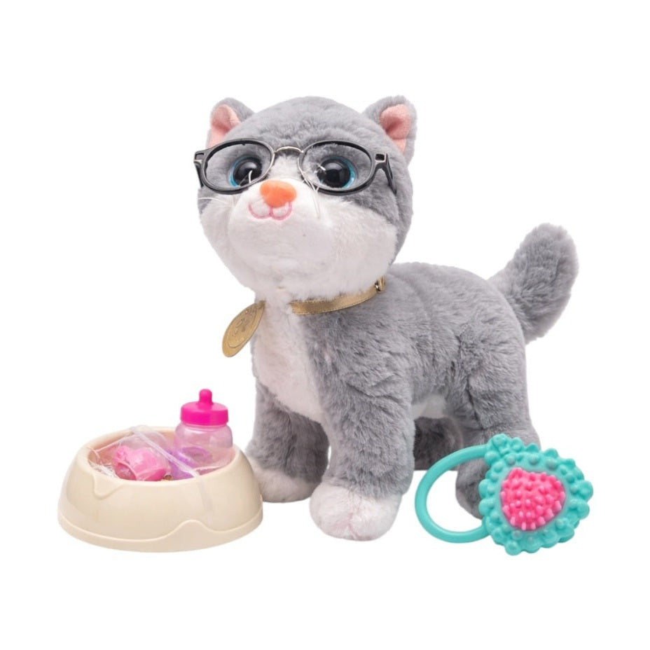 Set jucărie animal de pluș cu accesorii de îngrijire și hrană, 25x30 cm