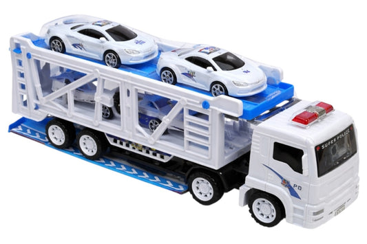 Set Jucărie Camion Platformă cu Mașini de Poliție, Plastic 35x14,5x9,5 cm