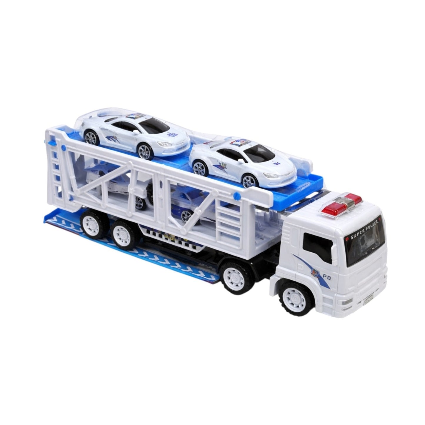 Set Jucărie Camion Platformă cu Mașini de Poliție, Plastic 35x14,5x9,5 cm