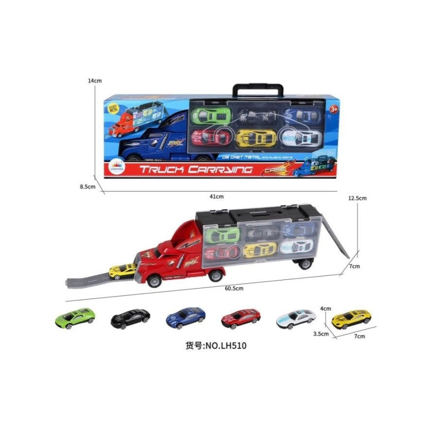 Set Jucărie Camion Transportor cu Mașini, Plastic și Metal, 60.5 cm, 3 ani+