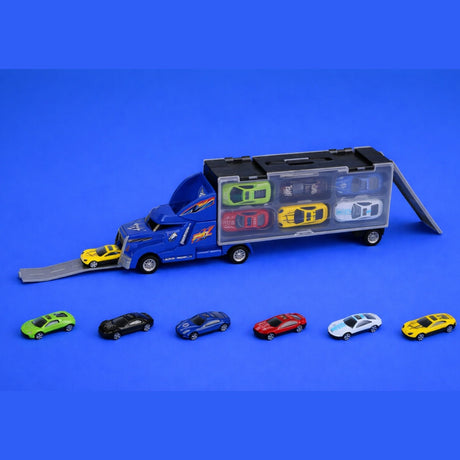 Set Jucărie Camion Transportor cu Mașini, Plastic și Metal, 60.5 cm, 3 ani+