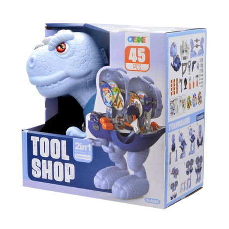 Set jucărie Dinozaur 2 în 1 pentru asamblare, din plastic, cu set de scule, 45 de piese