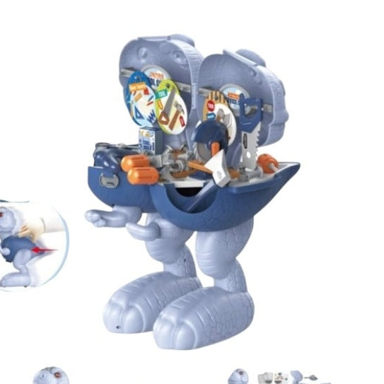 Set jucărie Dinozaur 2 în 1 pentru asamblare, din plastic, cu set de scule, 45 de piese