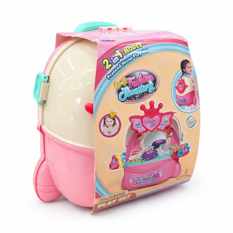 Set jucarie fete, masuta bijuterii si accesorii, tip ghiozdan, 35cm