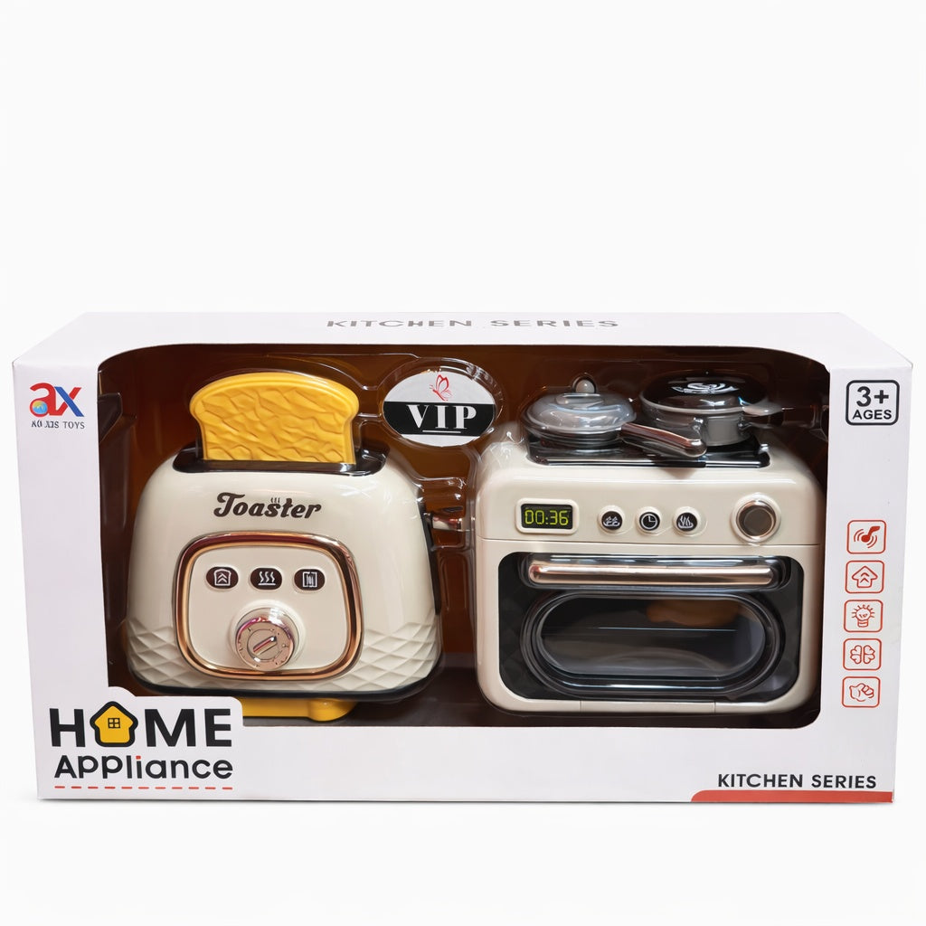 Set Jucărie Interactivă Toaster și Aragaz cu Cuptor și Accesorii pentru Copii, Plastic, 36x19x9 cm