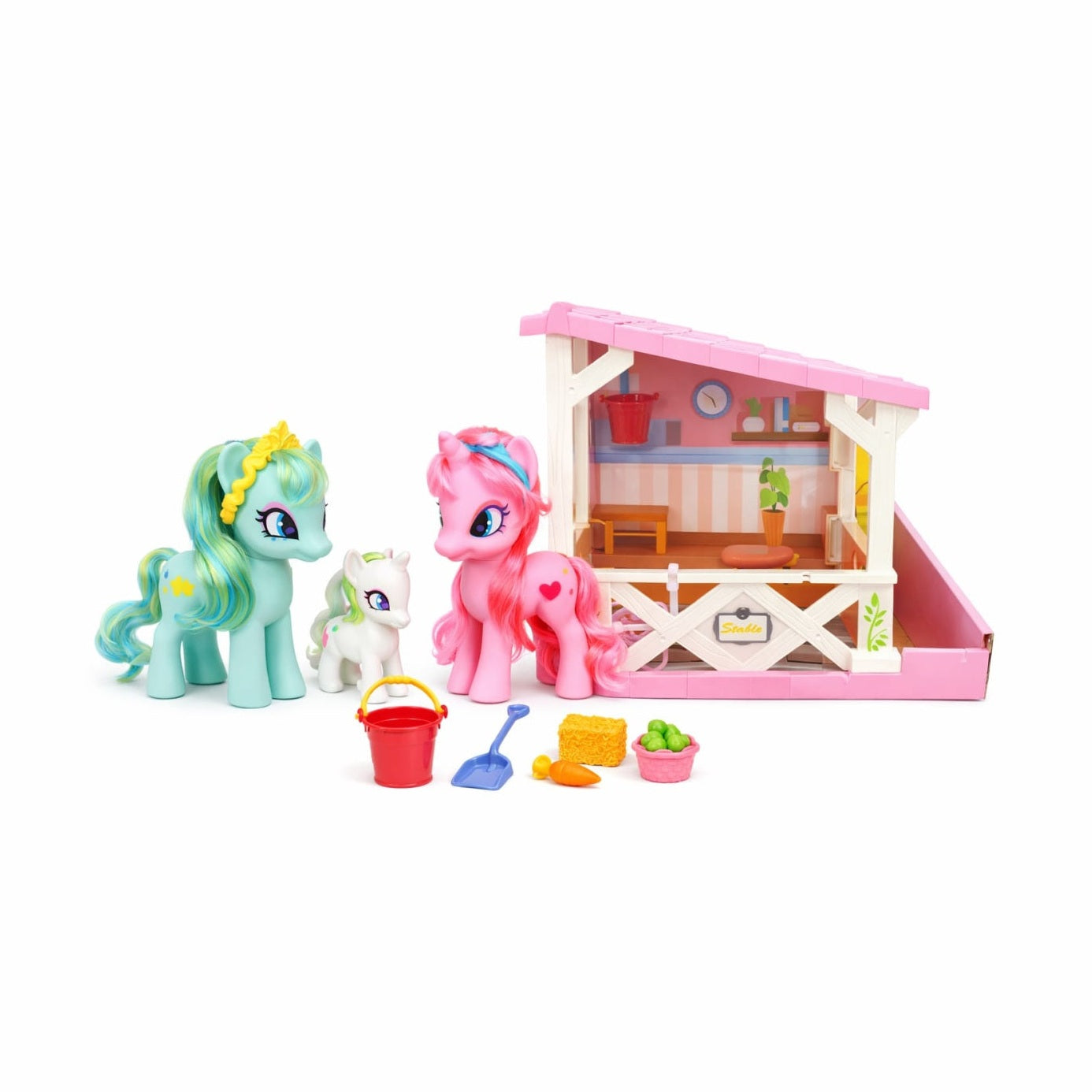 Set jucărie ponei pentru copii, plastic, cu funcții interactive și accesorii