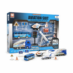 Set jucarii aeroport -avion, elicopter, masini si accesorii trafic