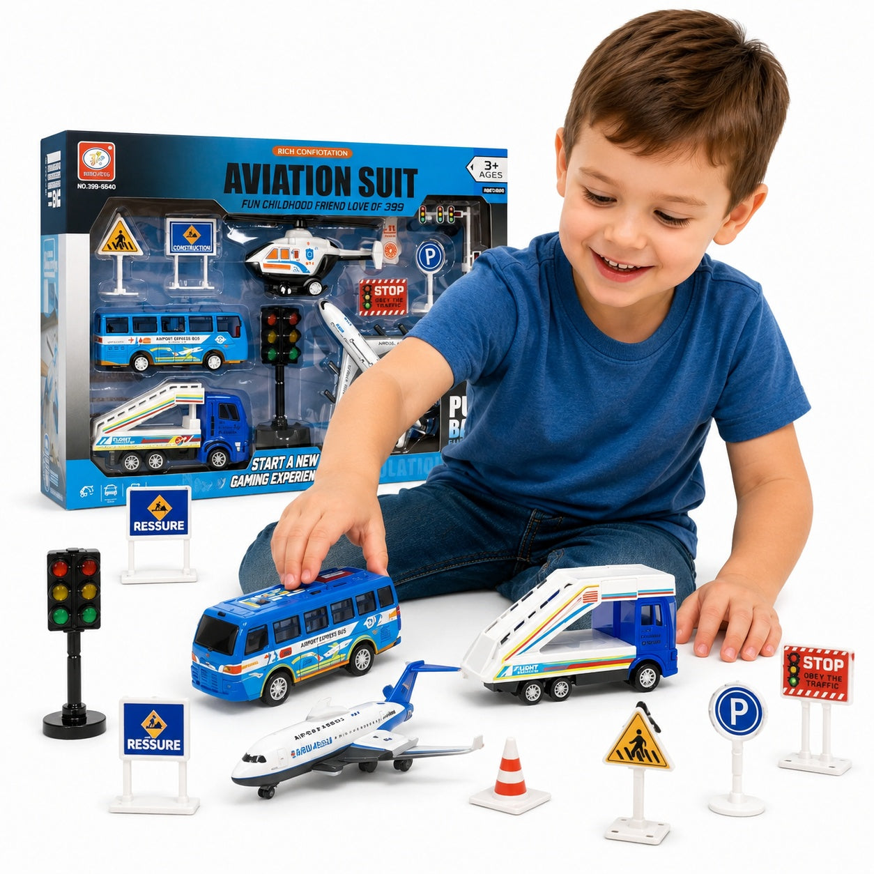 Set jucarii aeroport -avion, elicopter, masini si accesorii trafic