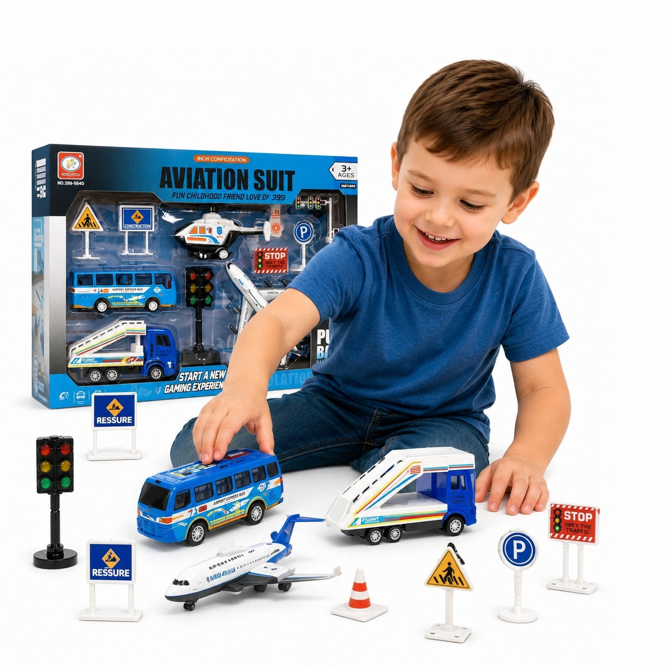 Set jucarii aeroport -avion, elicopter, masini si accesorii trafic