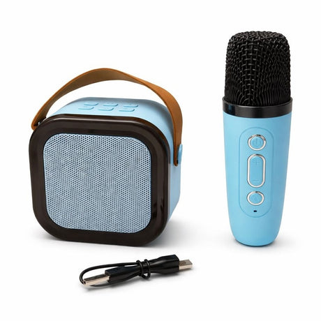 Set karaoke portabil cu microfon wireless si boxa Bluetooth, model K12, albastru