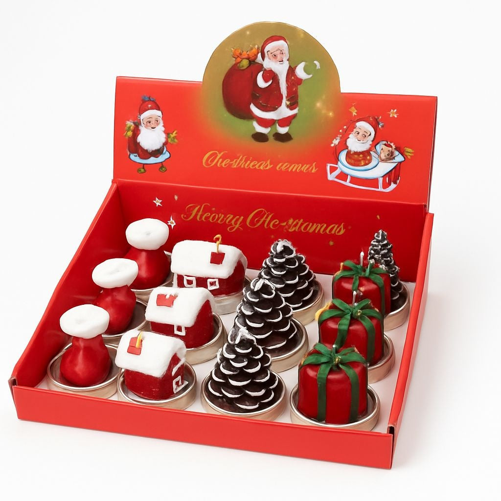 SET LUMANARI DECORATIVE CRACIUN CU FIGURINE FESTIVE
