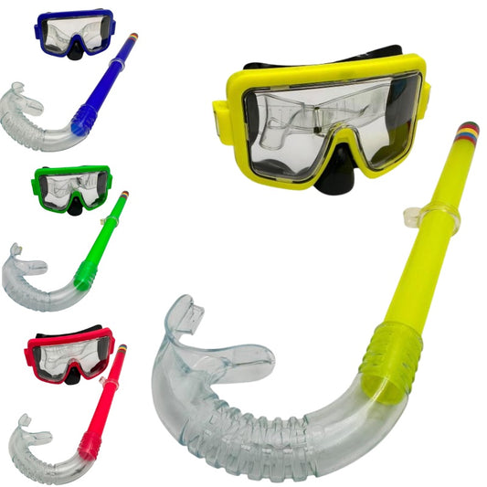 Set masca si snorkel pentru inot si scufundari , echipament colorat pentru copii sau adulti, vizor larg si tub respiratie,