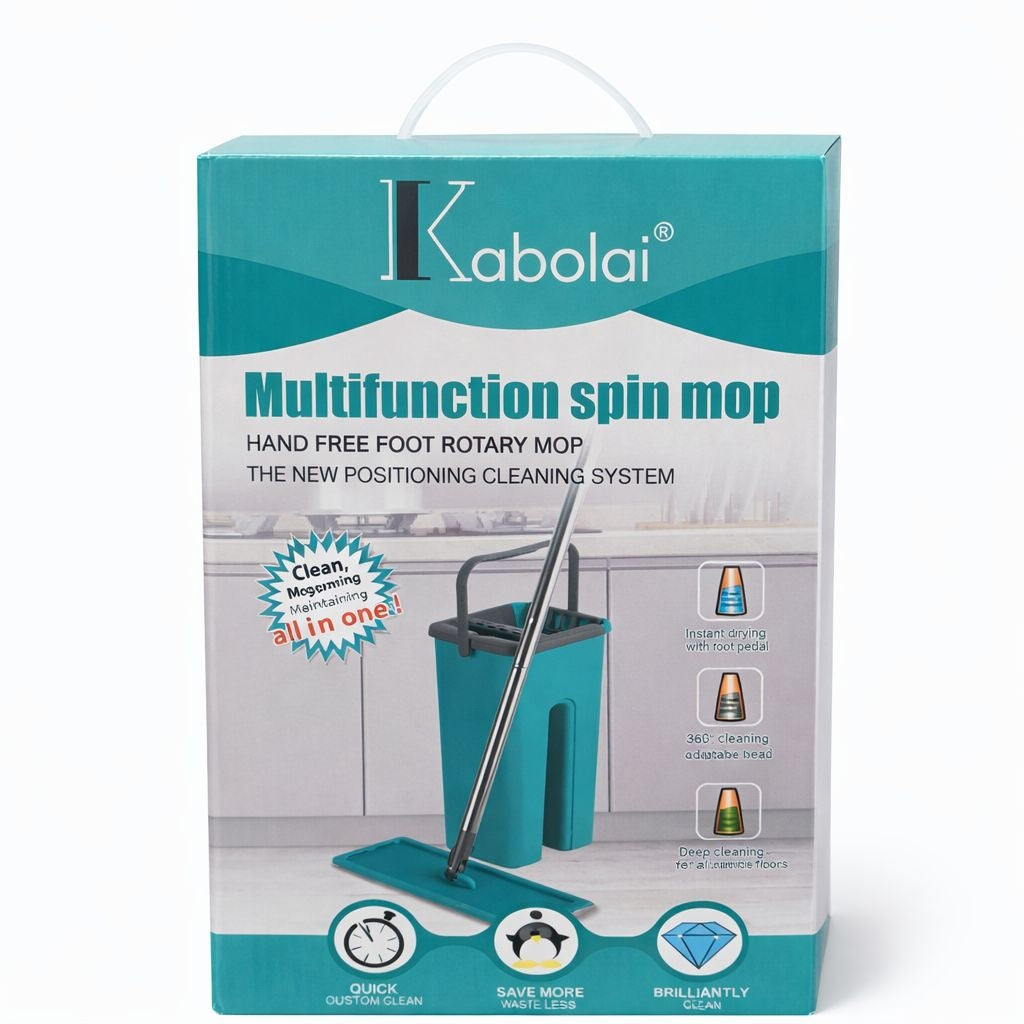 Set mop plat cu galeata si sistem stoarcere, curatare pardoseli