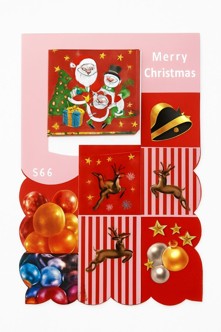 Set naproane Craciun cu imprimeu reni, globuri si Mos Craciun , model rosu festiv, 45x30cm