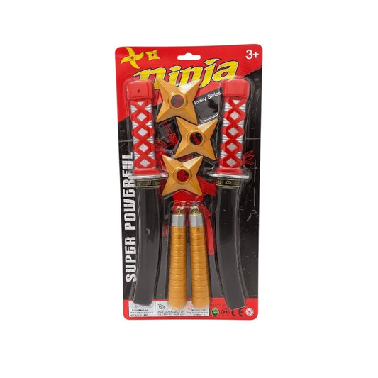 Set Ninja , 2 Sabii, 2 Nunchaku si 3 Stele , 44x22 cm