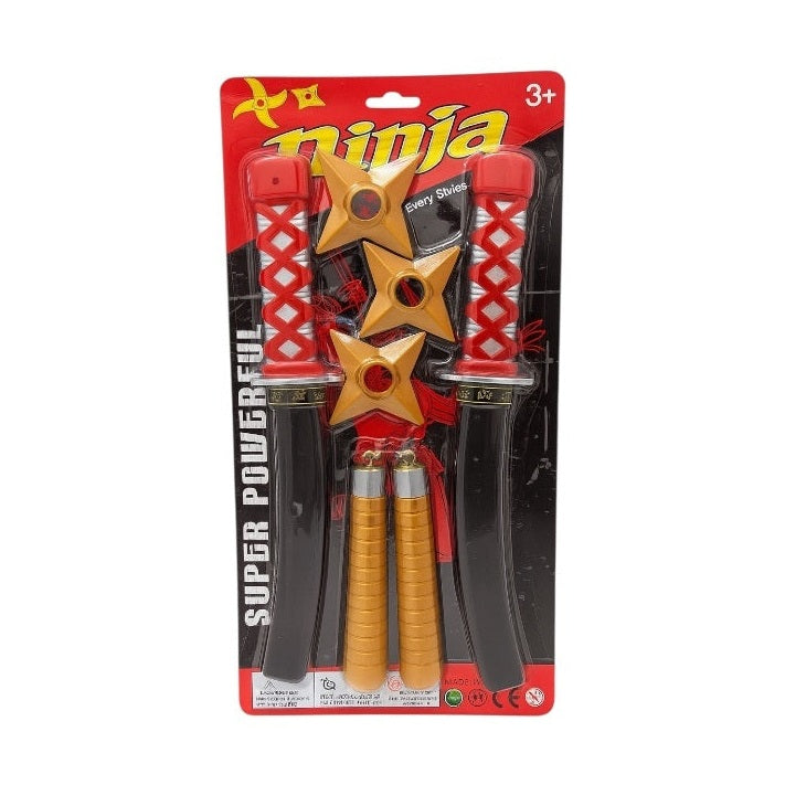 Set Ninja , 2 Sabii, 2 Nunchaku si 3 Stele , 44x22 cm
