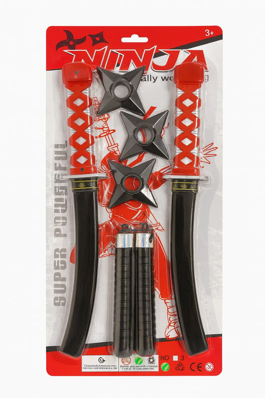 Set Ninja , 2 Sabii, 3 Stele si Nunchaku , 44x22 cm