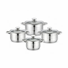 Set oale inox 8 piese HausRoland cu capac sticla, 1.9L–6.1L
