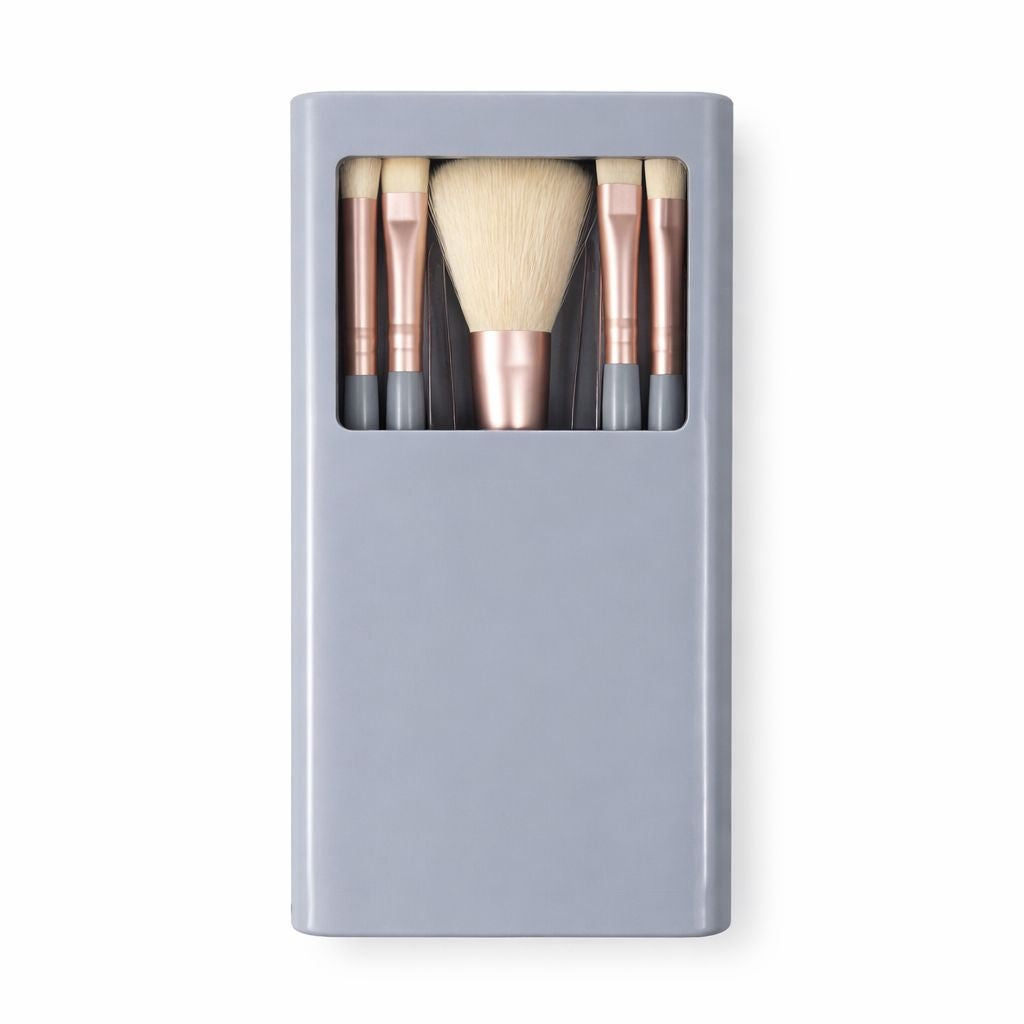 Set pensule machiaj 5 piese, diverse culori: nude, roz, gri
