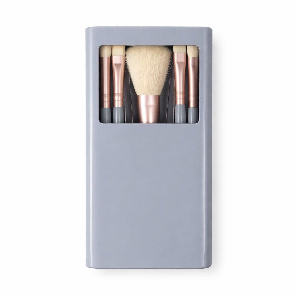 Set pensule machiaj 5 piese, diverse culori: nude, roz, gri