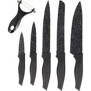 Set profesional 6 cutite bucatarie cu decojitor, lame antiaderente tip granit, ultra ascutite