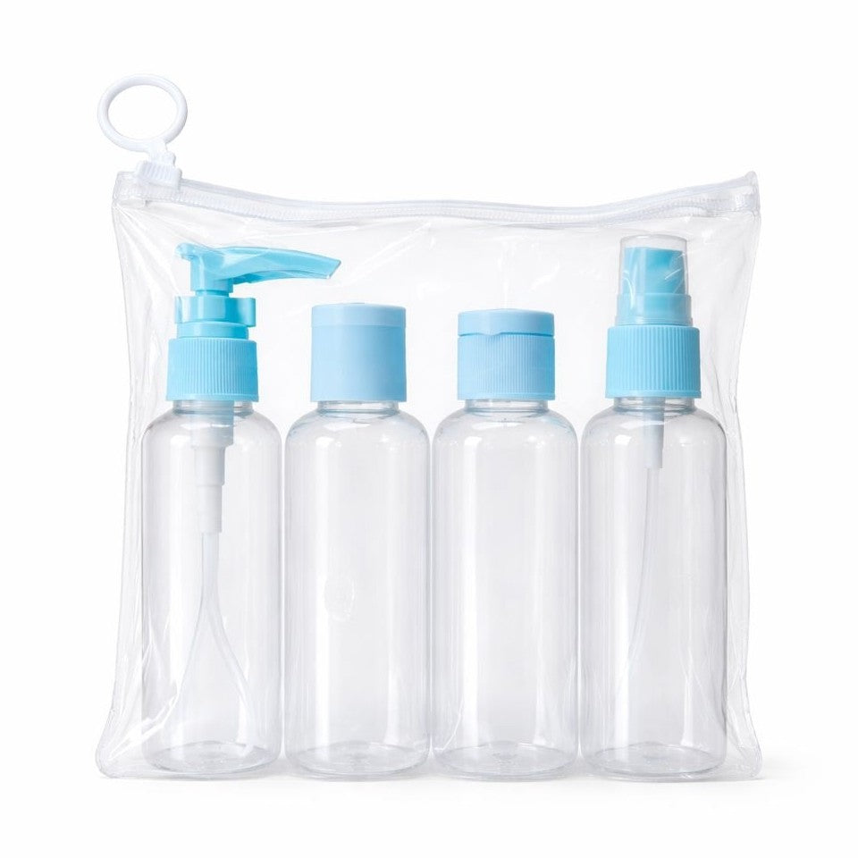 Set recipiente cosmetice de călătorie, 4 bucăți, albastru/roz