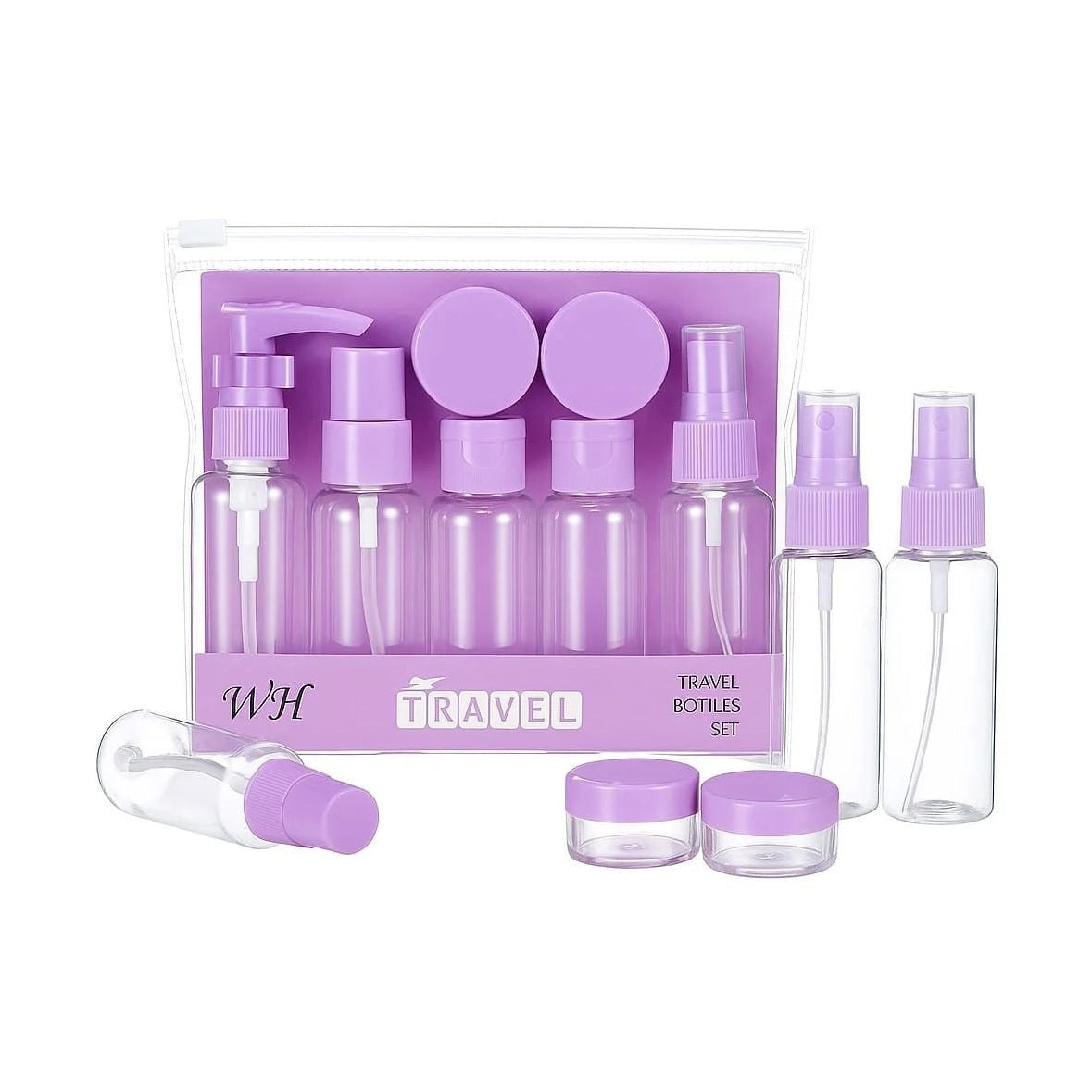Set recipiente cosmetice pentru călătorie, 6 piese, verde/albastru/mov