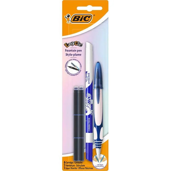 Set stilou Bic Easy Clic cu pic corector si 6 rezerve , scriere si corectare usoara pentru scoala,