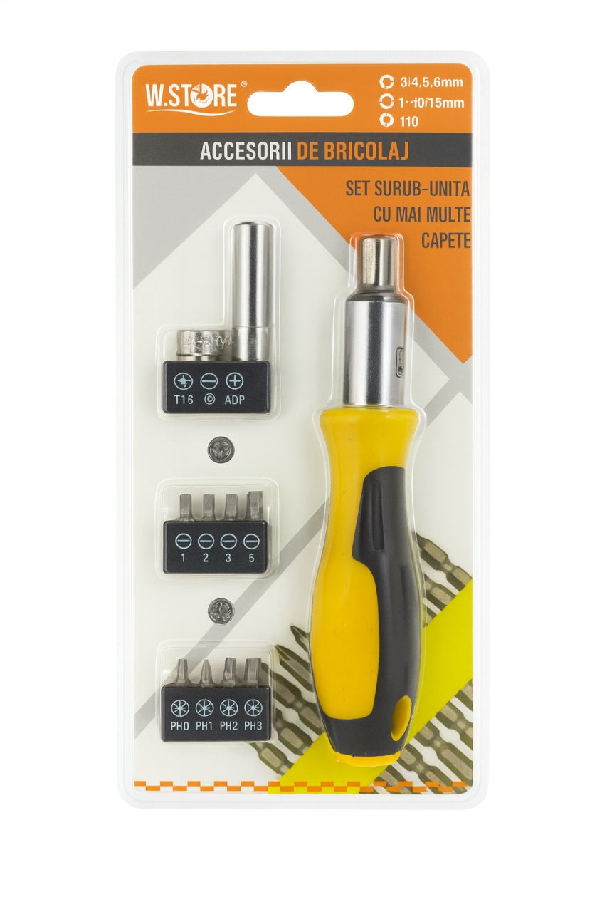 Set Surubelnita cu Capete Inter-Schimbabile , 10 Bits, Maner Ergonomic