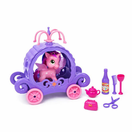Set trăsură cu ponei My Pony, plastic, roz, cu accesorii decorative