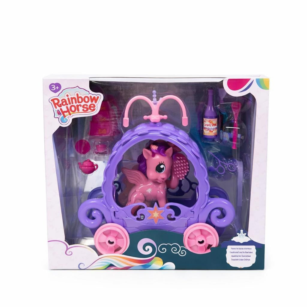 Set trăsură cu ponei My Pony, plastic, roz, cu accesorii decorative