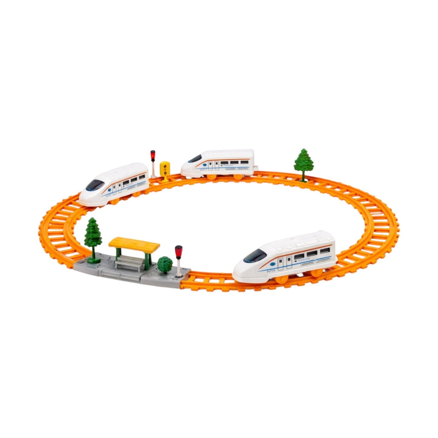 Set tren de jucărie de mare viteză cu șine , plastic rezistent, 24x20x3,5 cm