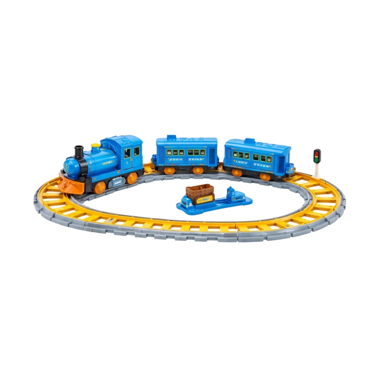 Set tren electric albastru cu șine din plastic, pentru copii 3+ ani