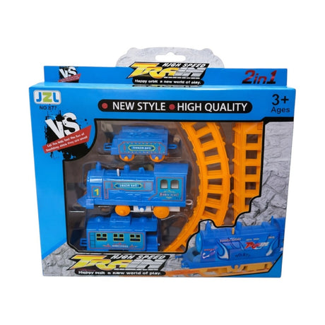Set tren electric albastru cu șine din plastic, pentru copii 3+ ani